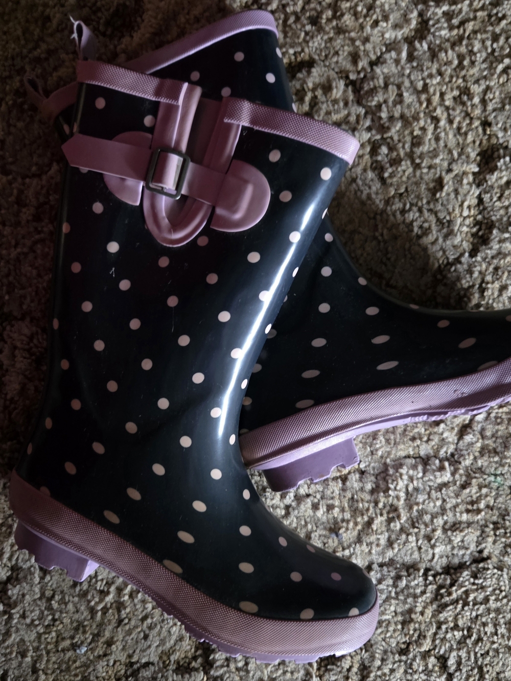 Black & Pink Polka Dot Girl's Rain Boots.Size 5.